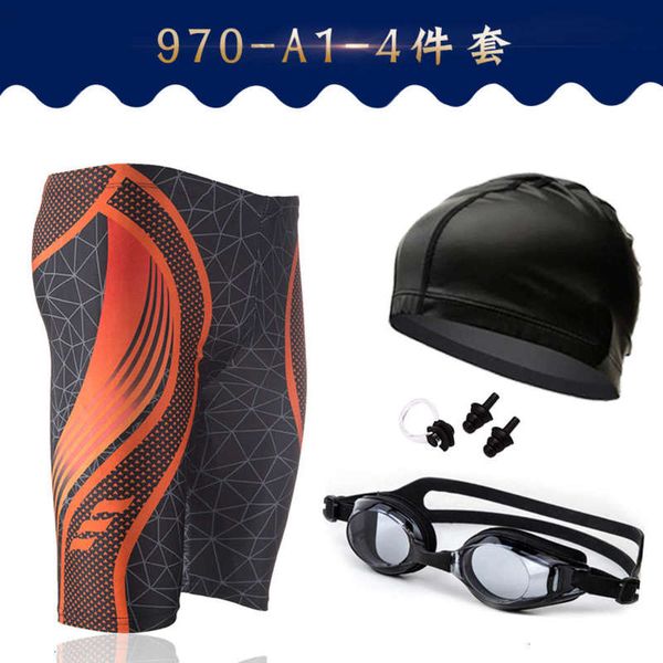 

trendy professional swimsuit equipment men's flat angle five point trunks, glasses, swimming cap, nose clip earplug