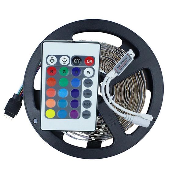 

led strip rgb 5m 300leds with 24key ir remote controller dc12v flexible tape ribbon 3014 white warm strips