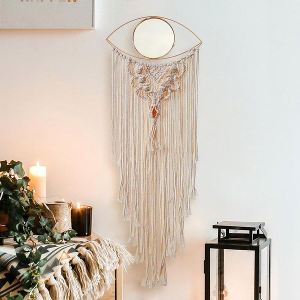 

tapestries macrame wall hanging dream catcher woven tapestry adornment with mirror boho living home decoration aesthetic kawaii room decor