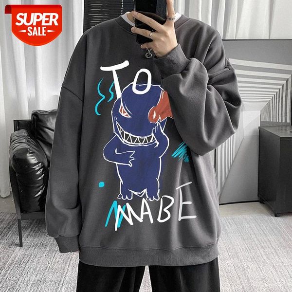 

round neck sweater men's hoodless loose jacket hong kong style japanese harajuku #yb5e, Black