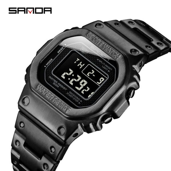 Sanda Top Marca Luxo Homens Relógios LED Watch Digital Homens 5ATM Sports Waterwatch WristWatch Relógio de Aço Relogio Masculino G1022