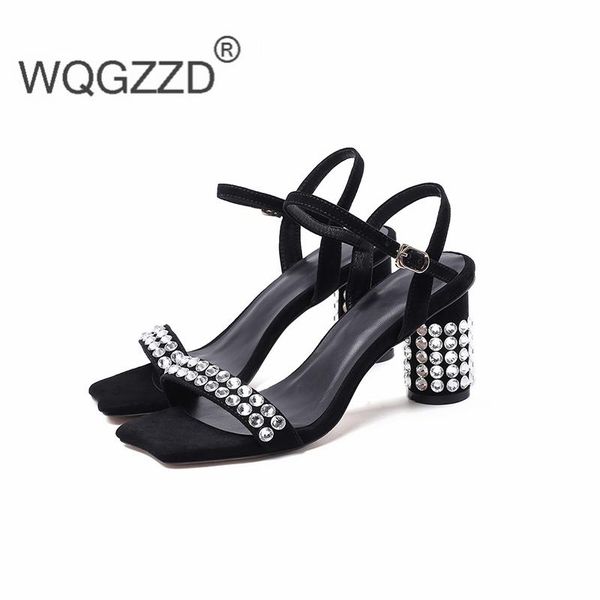 

crystal sandals women kid suede high heels summer party gladiator for, Black