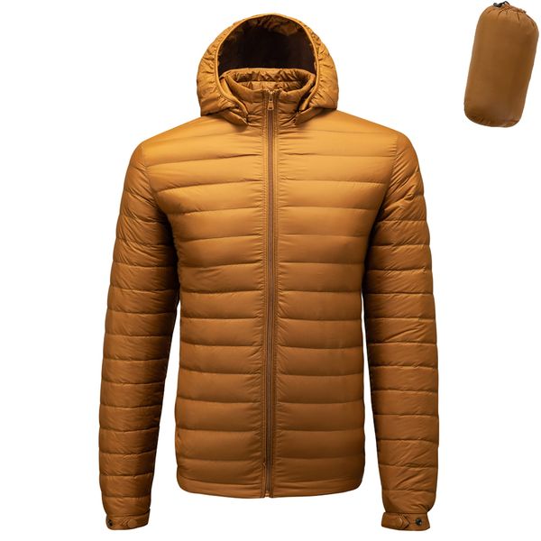 

fall winter ultra light 90% white duck down remove hooded man coat puffer thin men down jacket, Black