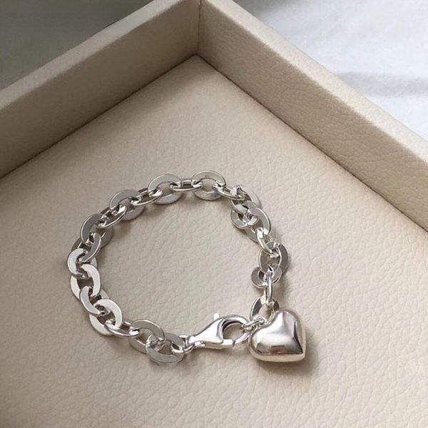 

bangle sterling silver thick chain bracelet summer trend punk vintage charm sweet love heart tassel party jewelry gifts, Black