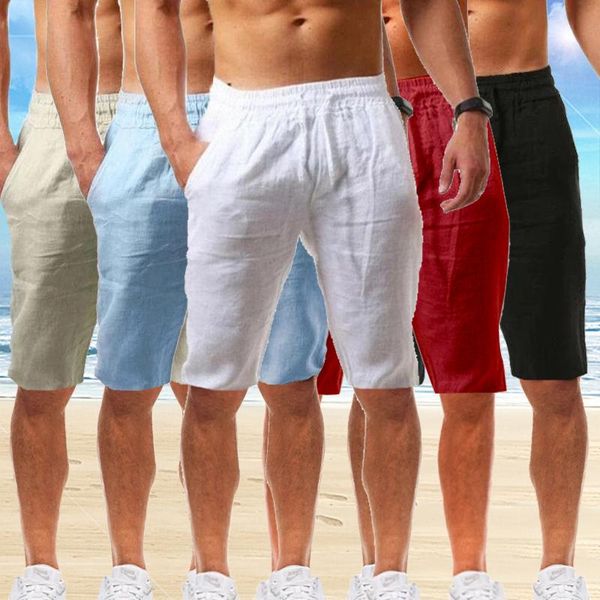 

men's shorts fashion cotton and linen solid color summer beach pants outdoor leisure sports, White;black