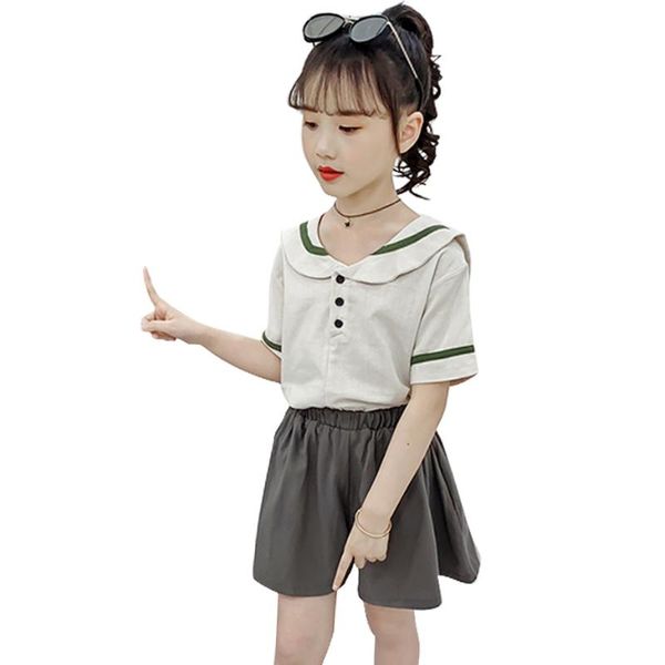 

kids clothes patchwork tshirt + short girls outfits summer for casual style children's clothing 6 8 10 12 14 sets, White