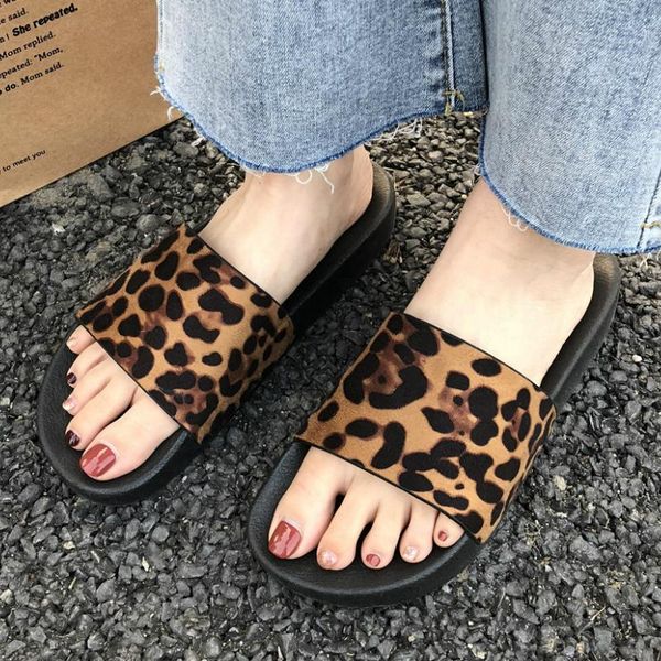 

slippers summer women flip flops platform flat heel leopard print outdoor beach fashion slides ladies shoes zapatos de mujer, Black