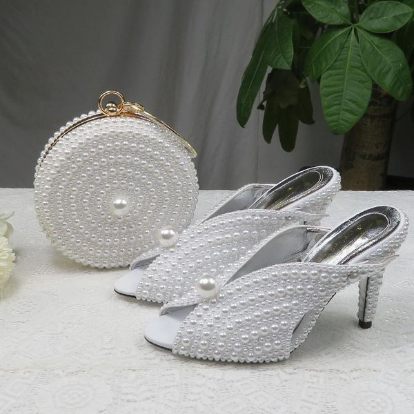 

dress shoes baoyafang 9cm white pearl women wedding and bags bride high heels ladies party woman open toe slingbacks, Black