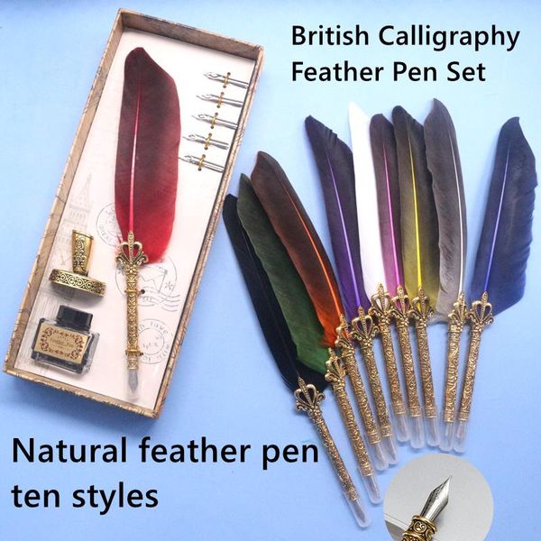 

and unique natural feather dipped fountain pen set writing ink luxury gift box can be customized logo christmas gifts pens
