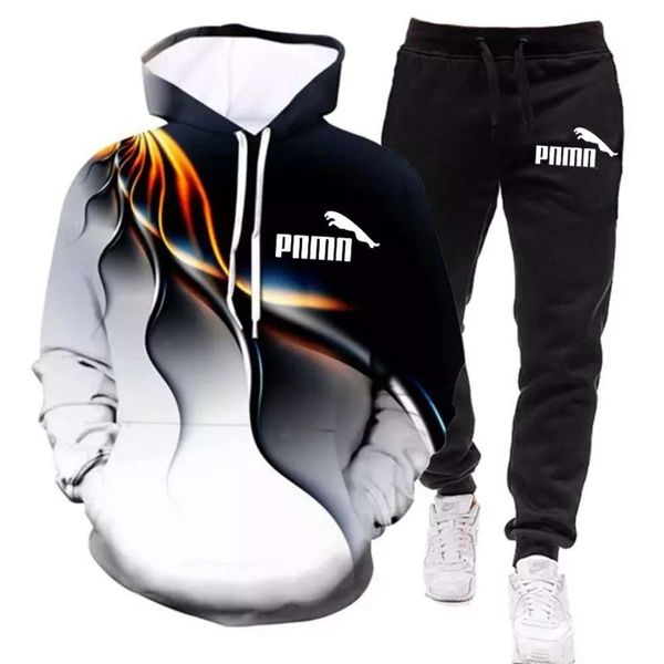 

2021 nieuwe mannen voetbal pak hoodie + broek twee stukken van casual trainingspak heren sportkleding gym merk kleding sport pak, Black