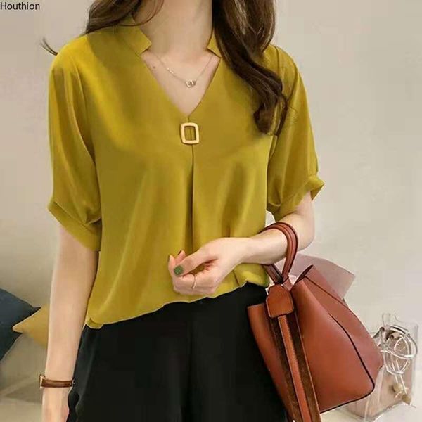 

women's blouses & shirts chiffon shirt loose casual blouse fashion solid color short sleeve metal sheets houthion, White