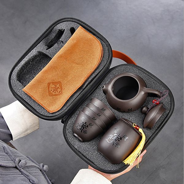 

travel portable car self driving tea set purple clay cup field making kungfu se