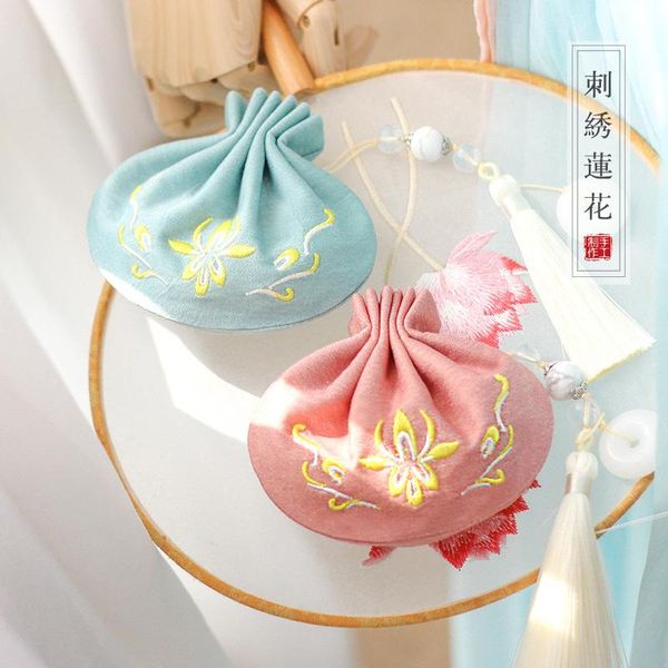 

storage bags handmade vintage chinese style jewelry bag embroidered lotus pattern sachet pouch lucky jade tassel drawstring gift