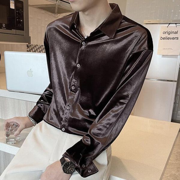 

men's casual shirts autumn long sleeve golden velvet korean style luxury loose shirt men streetwear mens camisa social masculina, White;black