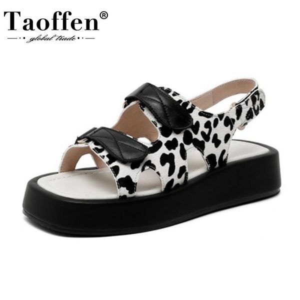 

sandals taoffen women summer shoes hook&loop leopard platform thick bottom ladies footwear casual size 34-39, Black