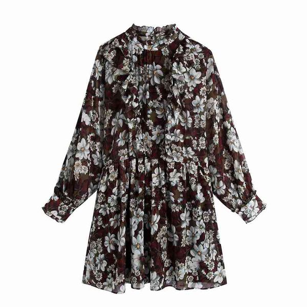 

elegant women chiffon dress fashion ladies cascading ruffles streetwear female floral print dresses chic girl vestidos 210427, Black;gray