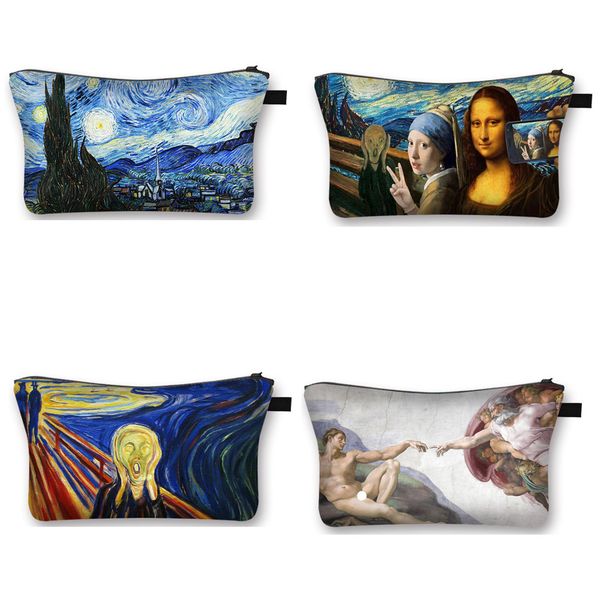 

luggage cases van gogh da vinci printed polyester cosmetic hand women's fashion travel storage bag