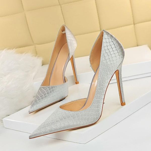 

dress shoes european and american stiletto heel low-cut side hollow serpentine satin pumps high heels for women, Black