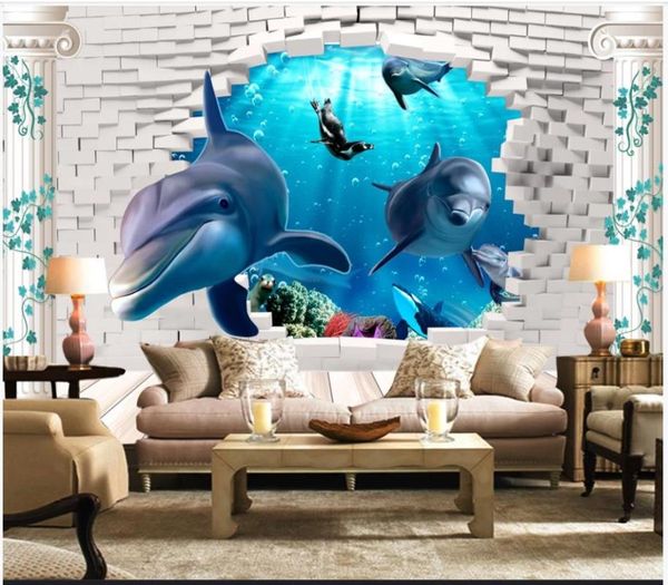 

wallpapers custom po wallpaper for walls 3 d mediterranean landscape 3d underwater world dolphin tv background wall decoration painting