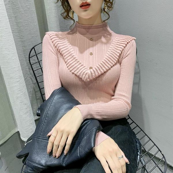 

women's sweaters room 215262, row 4, no. 1 middle] real shooting lace flounced half high neck knitted bottoming shirt [2000] 34, White;black