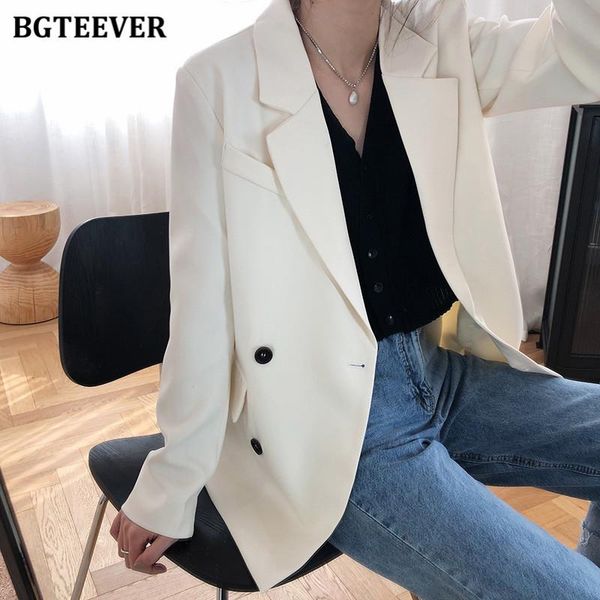 

office ladies women white blazer notched double-breasted female loose jacket outwears 2021 suits blazers women's &, White;black