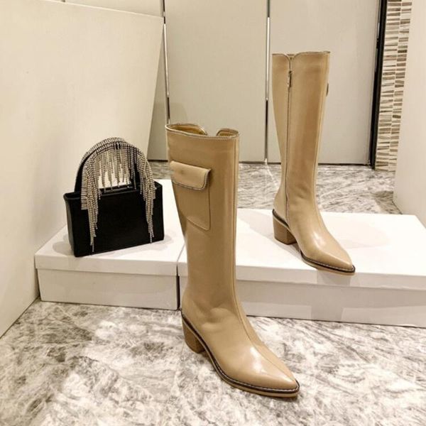 

boots genuine leather long tube knight women 2021 autumn and winter british style pointed toe knee high boot ladies, Black