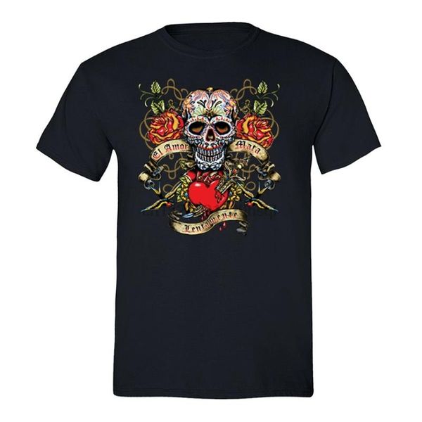 

men's t-shirts mens la amor mata sugar skull day of the dead dia de los muertos mexican t-shirt summer style casual wear tee shirt, White;black