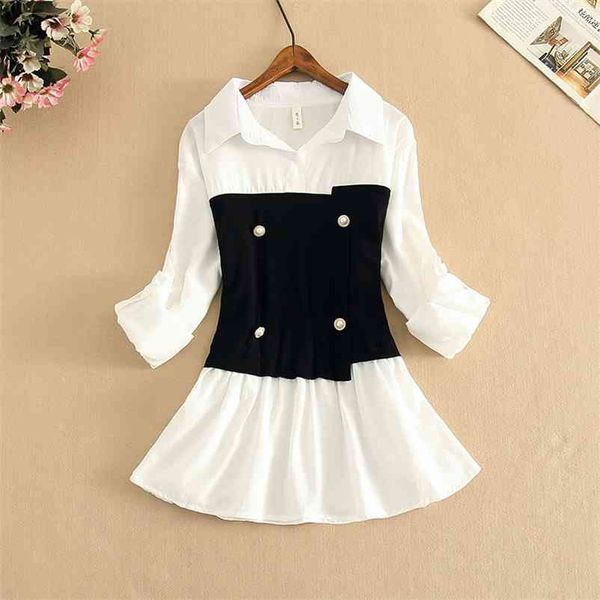 

women korean fashion blouse patchwork fake two-piece shirt spring summer female elegant ruffle chiffon blusas shirts 210530, White
