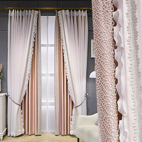 

curtain & drapes custom romantic french pink princess lace embroidery livingroom blackout valance tulle panel m1098
