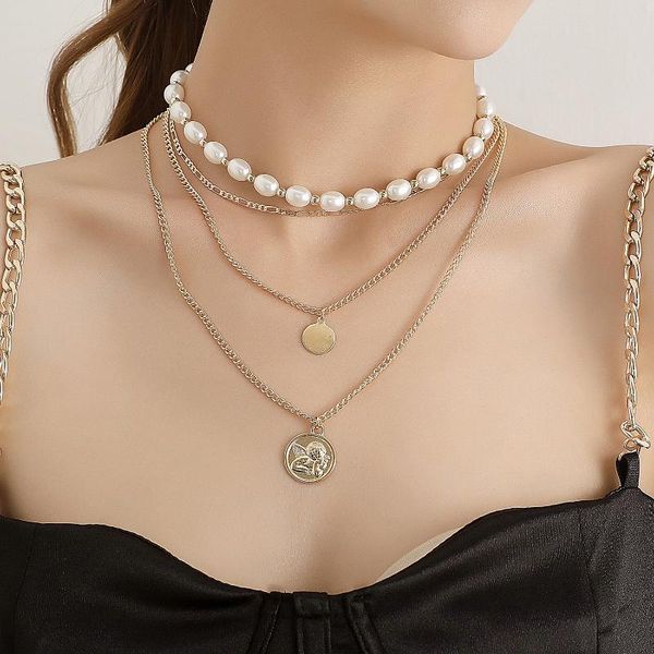 

pendant necklaces states jewelry alloy round pearl multi-level necklace female temperament of handmade fashion product brand sautoir, Silver