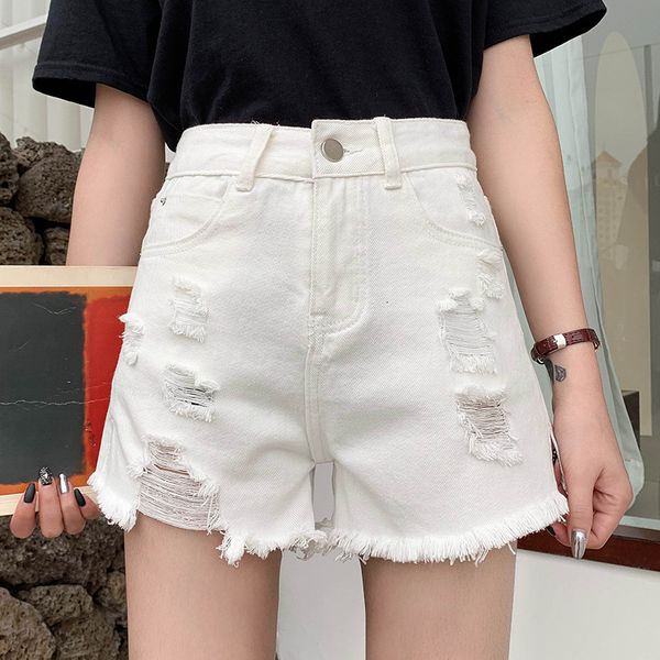 

women's shorts 2020 summer new trend a-line hole hair beard high waist korean loose thin pants, White;black
