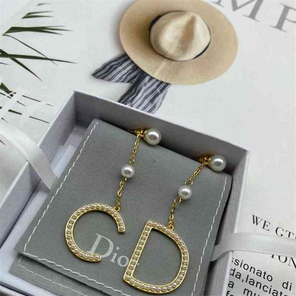 

70% off outlet online new letter pearl tassel anti allergy trend niche design small fragrance earrings female, Golden