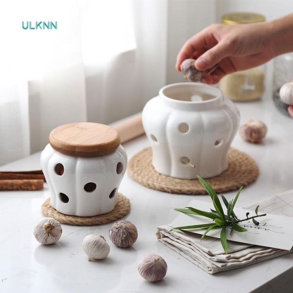 

storage bottles & jars creative bamboo cover ceramic lovely shape kitchen garlic/ginger ventilated tank el/home use