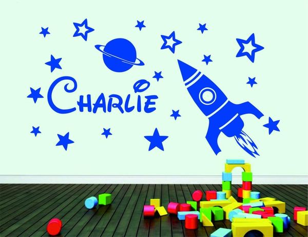 

wall stickers personalized bedroom for children with space rockets and stars planets.