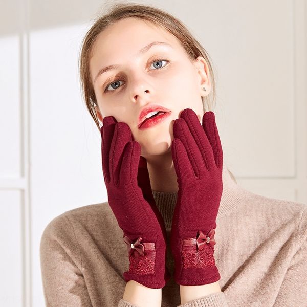

iQaL women' autumn warm wool wool ball and winter outdoor riding snow touch screen plush thickened warm de plush mittens gloves ball glove, Blue;gray