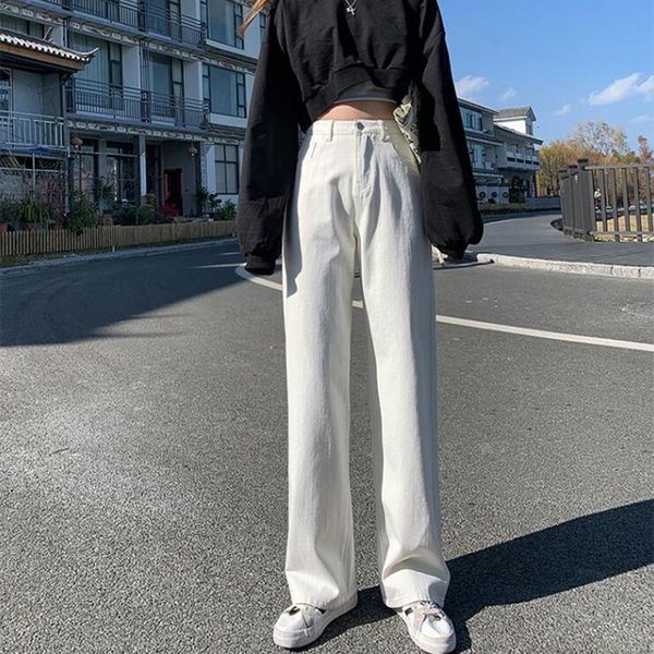 

women's jeans woman breech breeches high waist clothes wide leg denim blue streetwear vintage quality fashion harajuku slacks straight