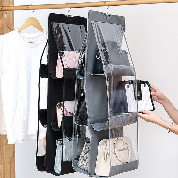 

storage boxes & bins 6/8pocket hanging handbag organizer wardrobe closet dustproof transparent bag non-woven holder pvc hanger