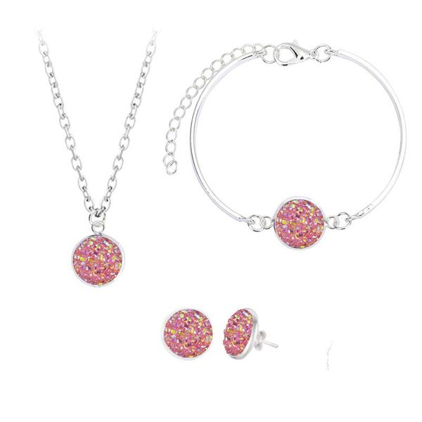 

earrings & necklace full star jewelry set crystal cluster natural stone simple bracelet, Silver