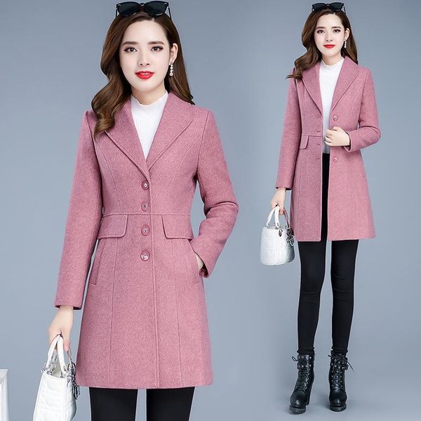 

women's wool & blends woolen coat mid-length 2021 autumn and winter high-quality slim fit jacket, Black