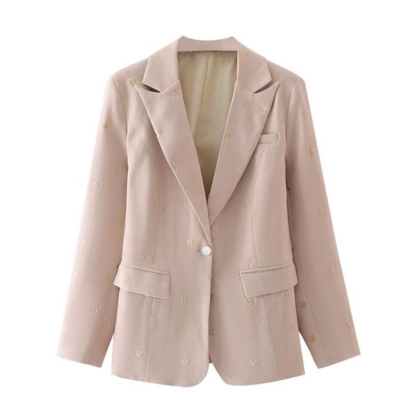 

women's suits & blazers women fashion elegant embroidery single button blazer with pockets long sleeve notched neck vintage female coat, White;black