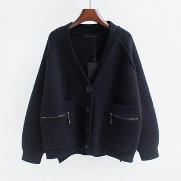 

women's knits & tees [ewq] korea chic black knitted cardigan autumn 2021 v-neck loose single breasted long sleeve sweater coat fashion, White