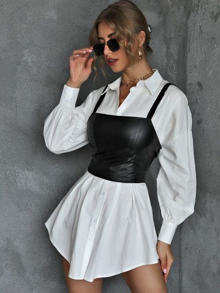 

pu leather cami without blouse g3of#, White