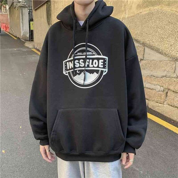 

autumn winter hip hop black oversized hoodie for men letter print fleece warm casual sweat harajuku vintage hooded homme hoodies qjnf
