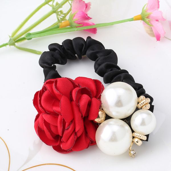 

new girls pearl beads elastic hair band high accessories quality flower gum for hair women rubber bands scrunchy, Silver