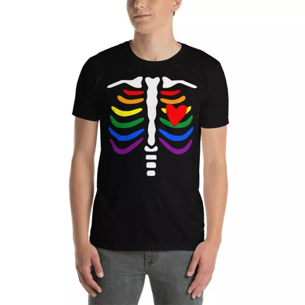 

dare to be yourself pride lgbt ribs bones heart proud lgbt gay lesbian shirt, White;black
