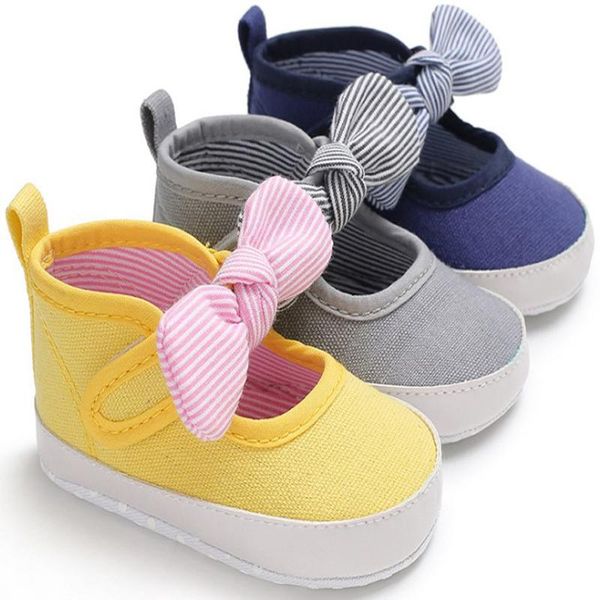 

first walkers sandq baby girls canvas shoes stripped bow mary jane grey navy soft sole antislip crib zapatos chaussure 0-12m costume