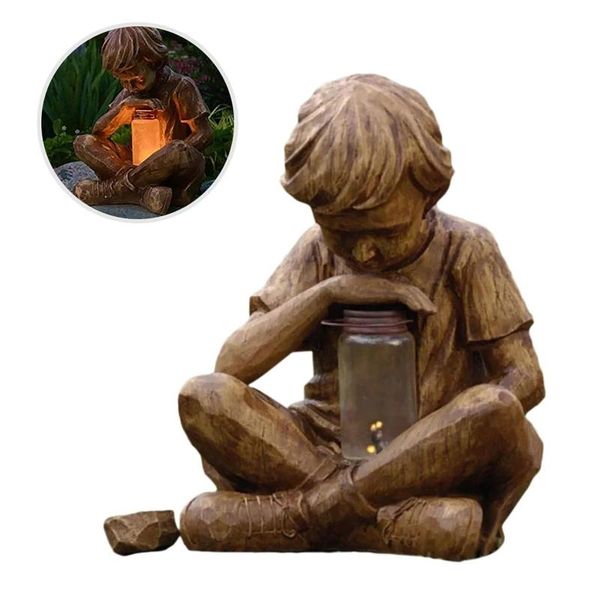 

glimpses of god boy statue easter garden decoration resin ornament with led lamp xx9b decorations