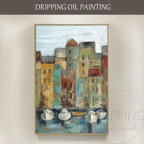 

paintings skilled artist hand-painted abstract old town harbor oil painting on canvas fine art