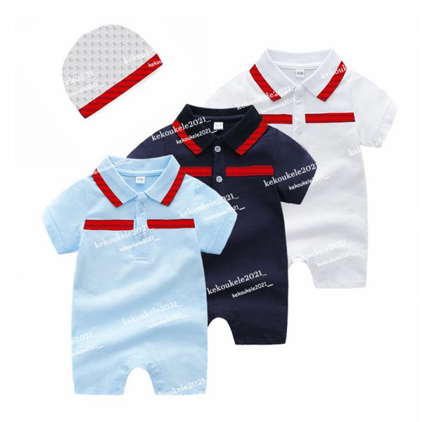 Einzelhandel Baby Strampler mit weißer Mütze Set Baumwolle Streifen Strampler Neugeborenen Bodysuit Kinder einteilige Onesies Overalls Kletterkleidung