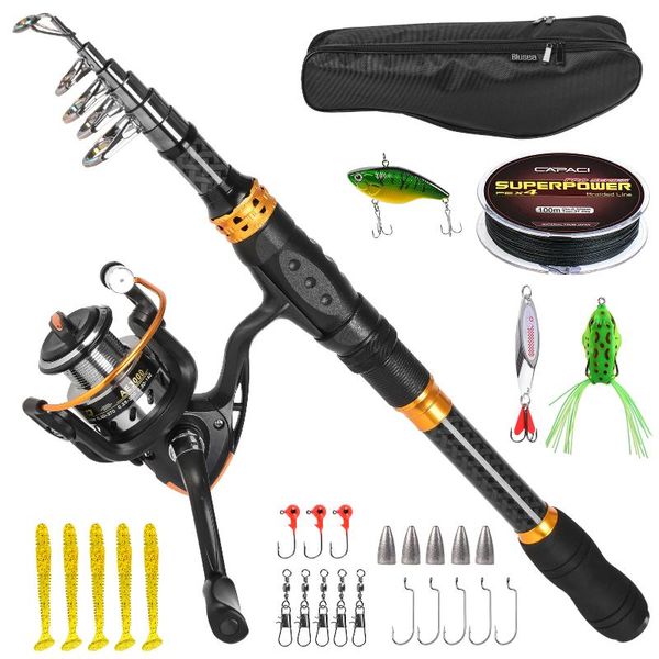 

carp fishing rod and reel combo carbon fiber with set lures jig hooks carrier bag